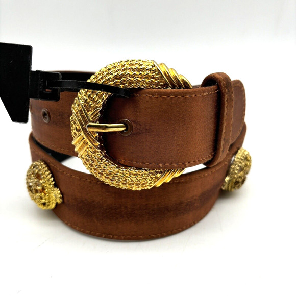 NEW Vintage 80s Cipriani 0179 Brown Satin Gold Filigree Gemstone Waist Belt M 30 main image 10